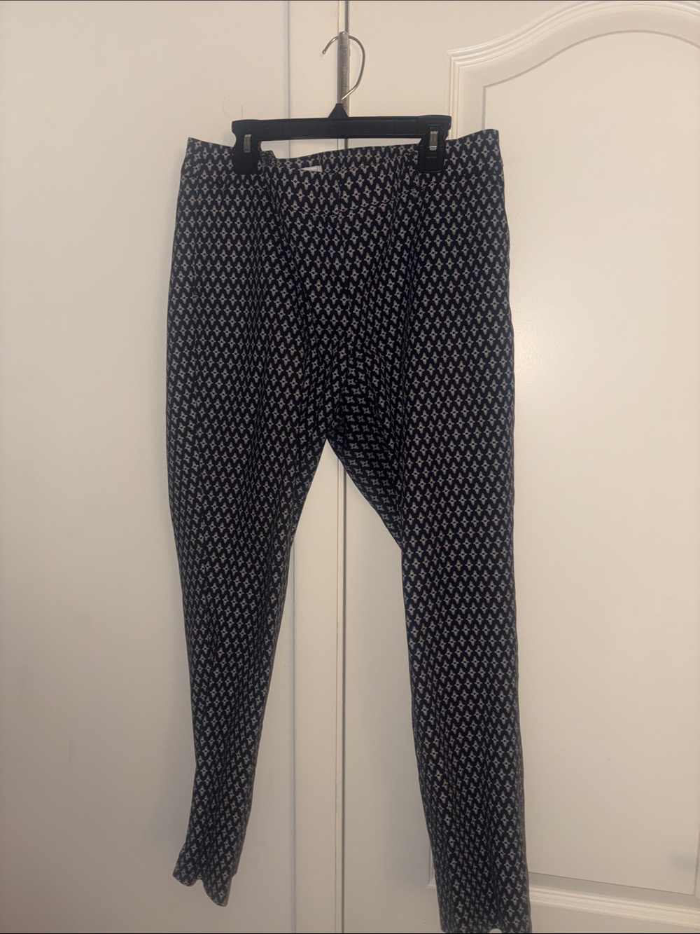 Kenar Navy and White Patterned Stretch Pants